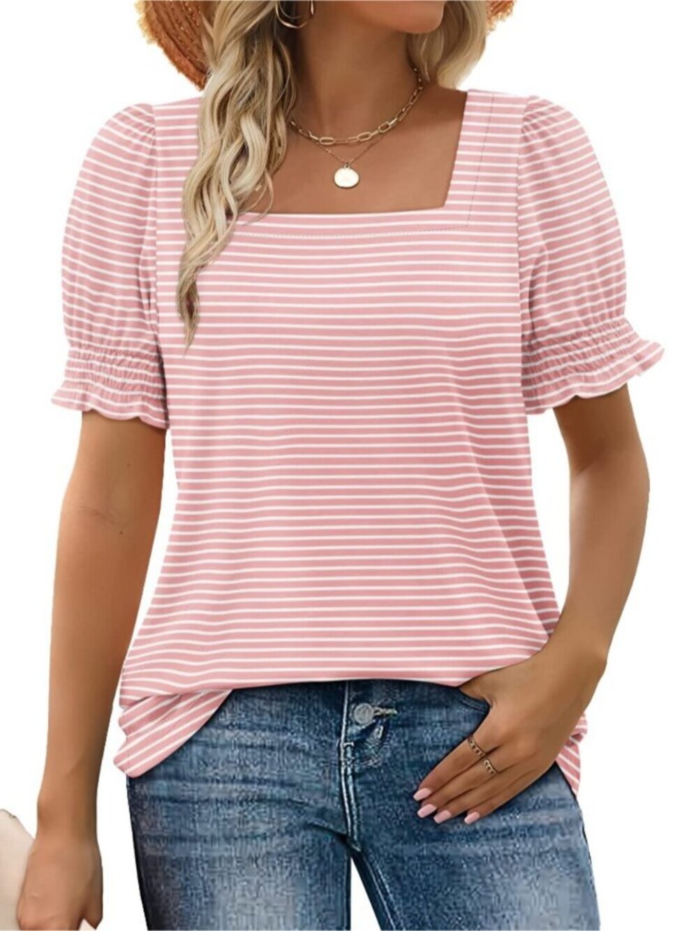Ruffle Trim Square Neck Summer Tee